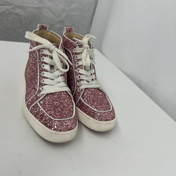 Christian Louboutin Sparkling Pink High-Top Sneakers - Picture 4 of 15